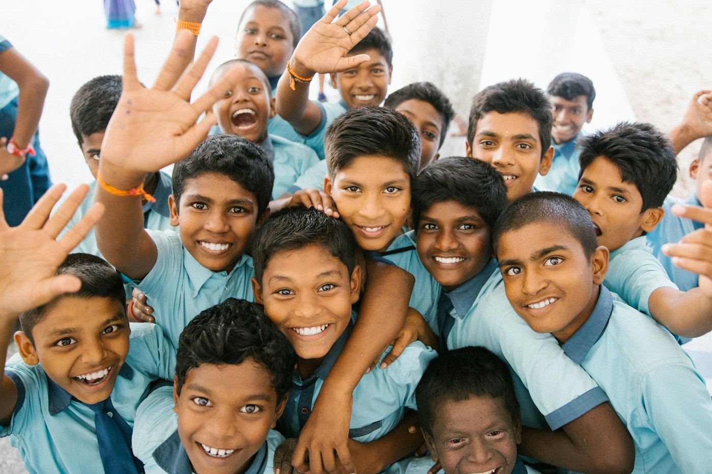 Schoolchildren in uniform on their school campus